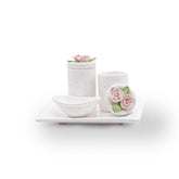 Kit Higiene Flores Branco Poa Rosa 4 pçs