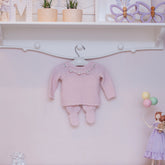 Kit Blusa + Calça Gola Bordado Flores Rosa Bebe ( PP )