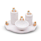 Kit Higiene Urso Cubo Poa Azul Bebe 4 Pçs