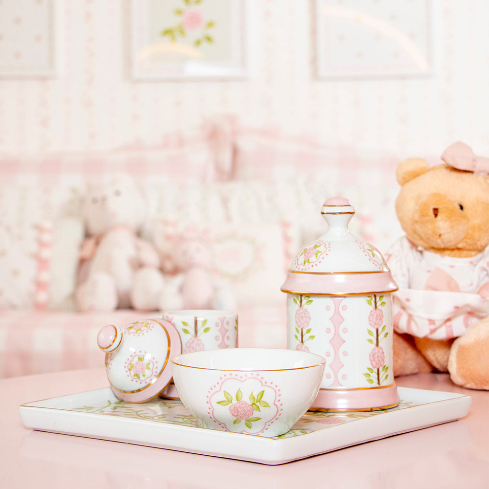 Kit Higiene Rose Garden - Coleção Monise Rosa 4 pçs