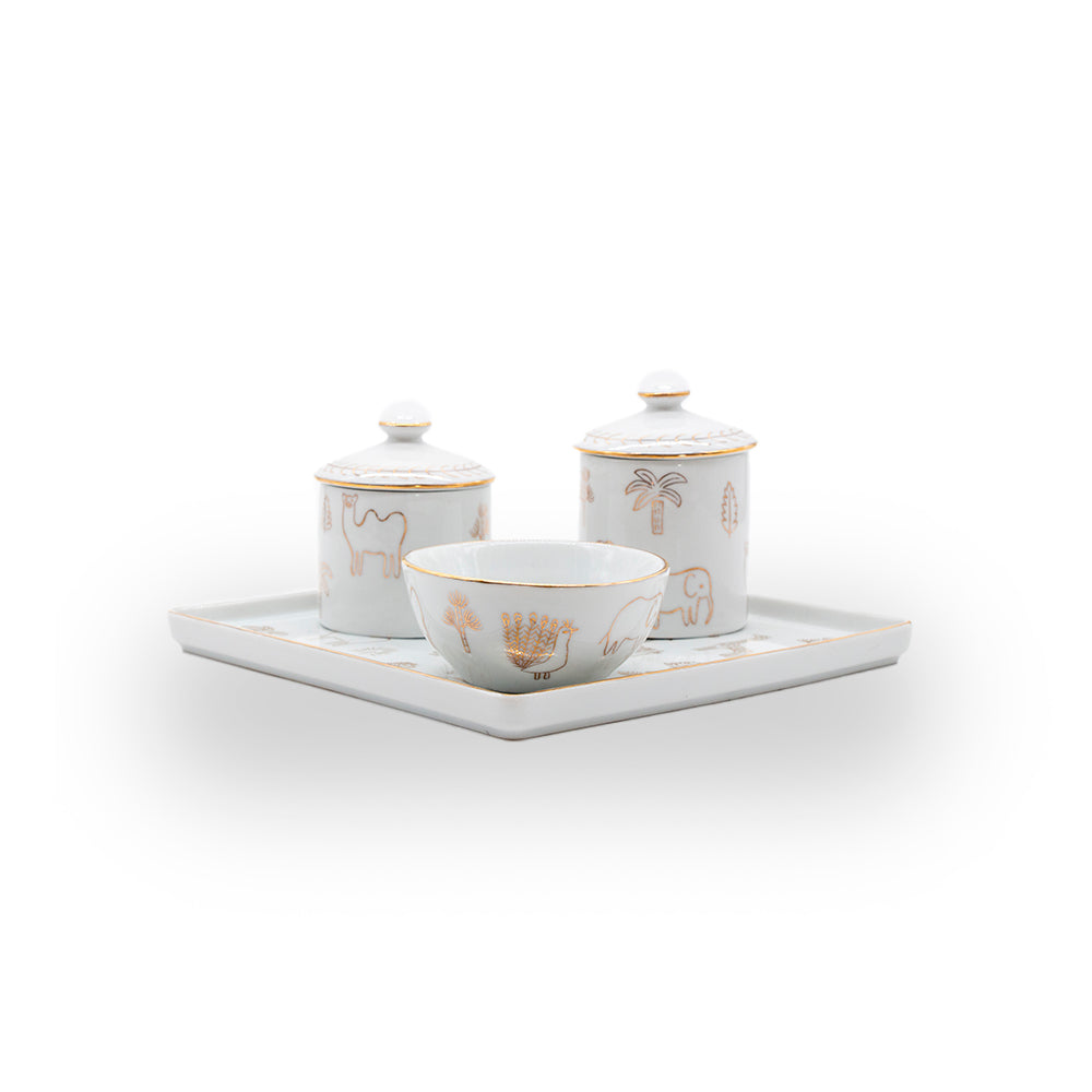 Kit Higiene Selva de Porcelana C/ Ouro 4 pçs