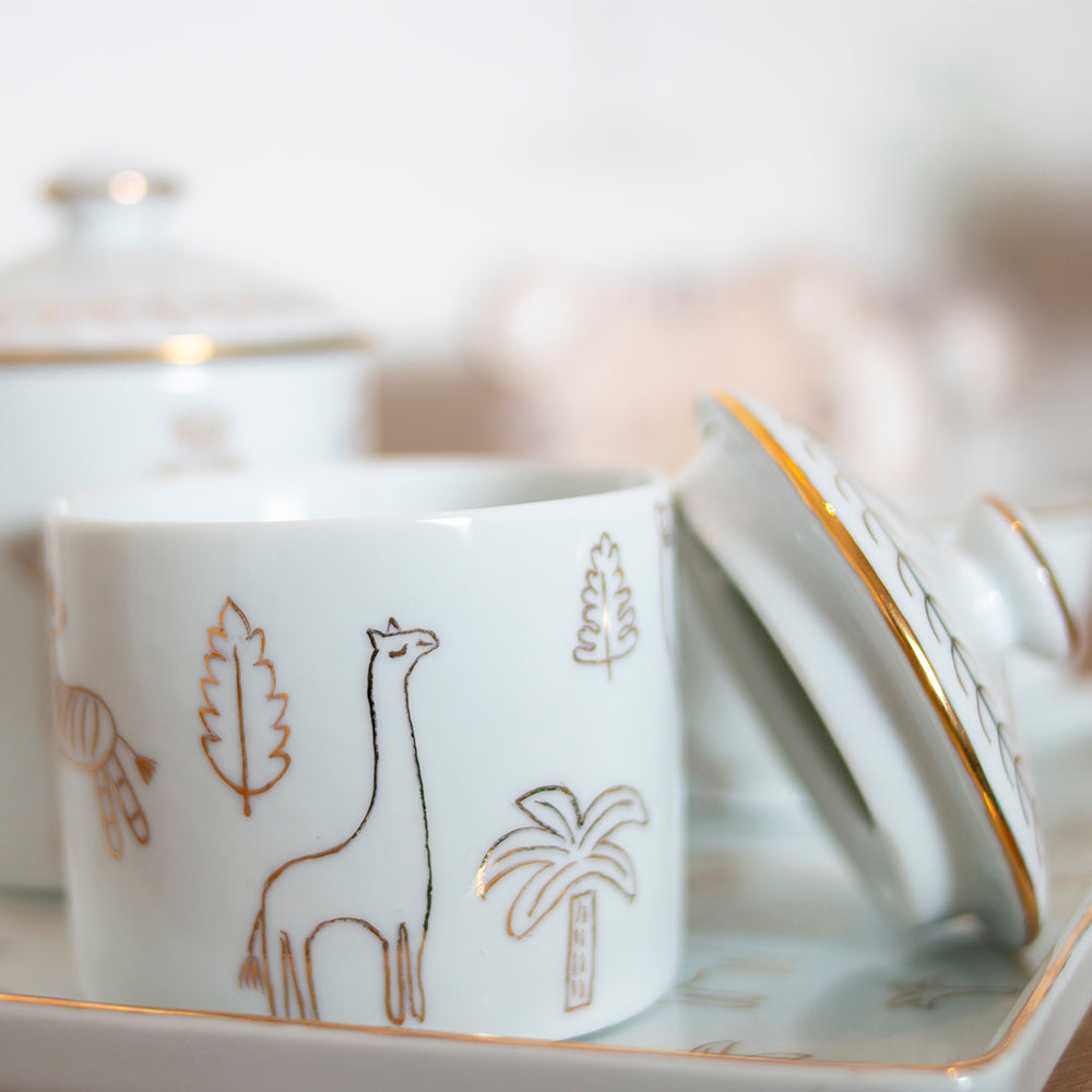 Kit Higiene Selva de Porcelana C/ Ouro 4 pçs