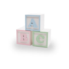 Enfeite De Prateleira - Kit Cubo Abc (Rosa/Branco/Azul)