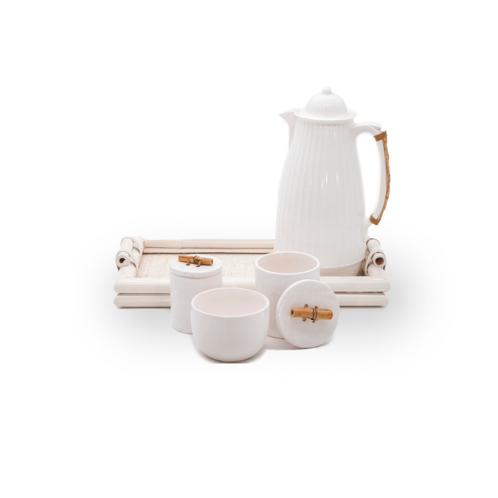 Kit Higiene Bambu Branco Com Garrafa