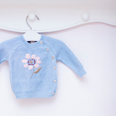 Casaco Flor Central Azul Bebe ( M )