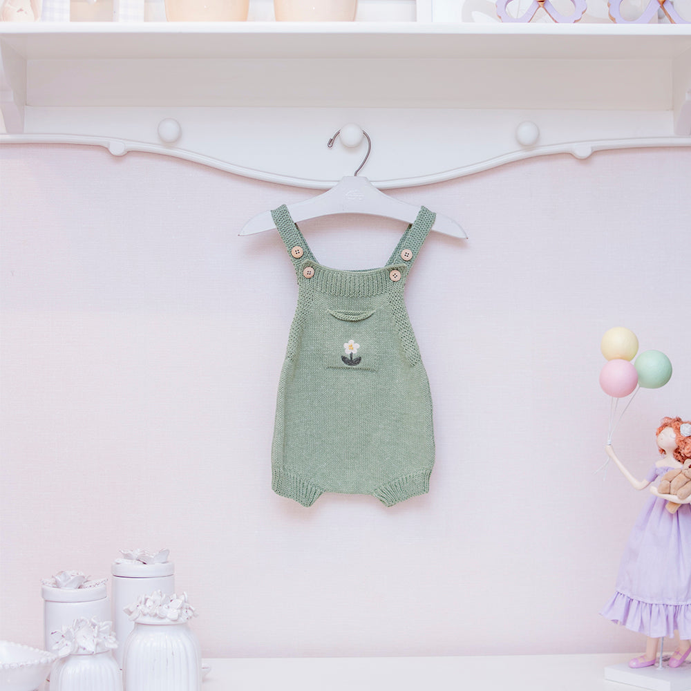 Romper Bolso Com Flor Verde ( M )