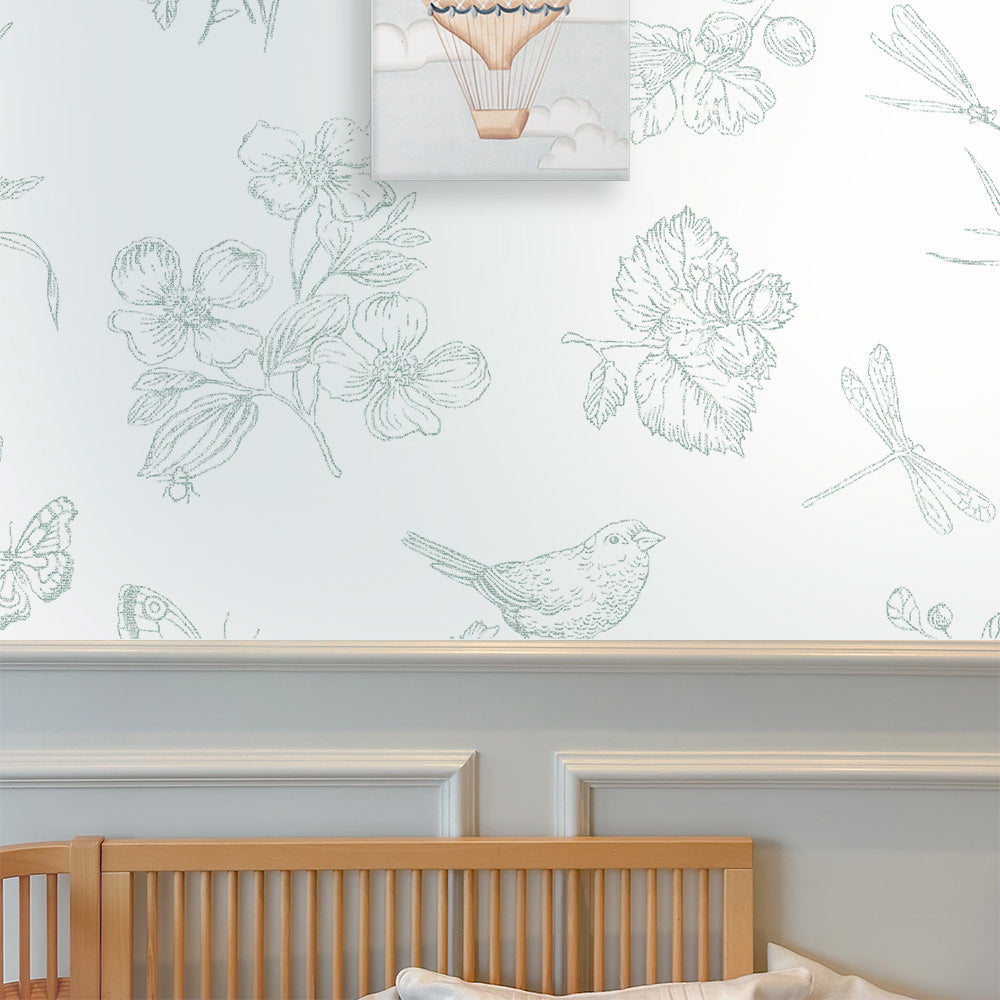 Papel Toile Borboleta Verde Celadon