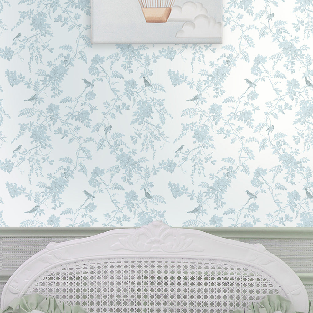 Papel Toile Passaros Azul Quartz  ( Faixa 1.70 H )