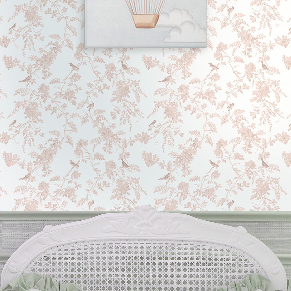 Papel Toile Pássaros Rosa Quartz
