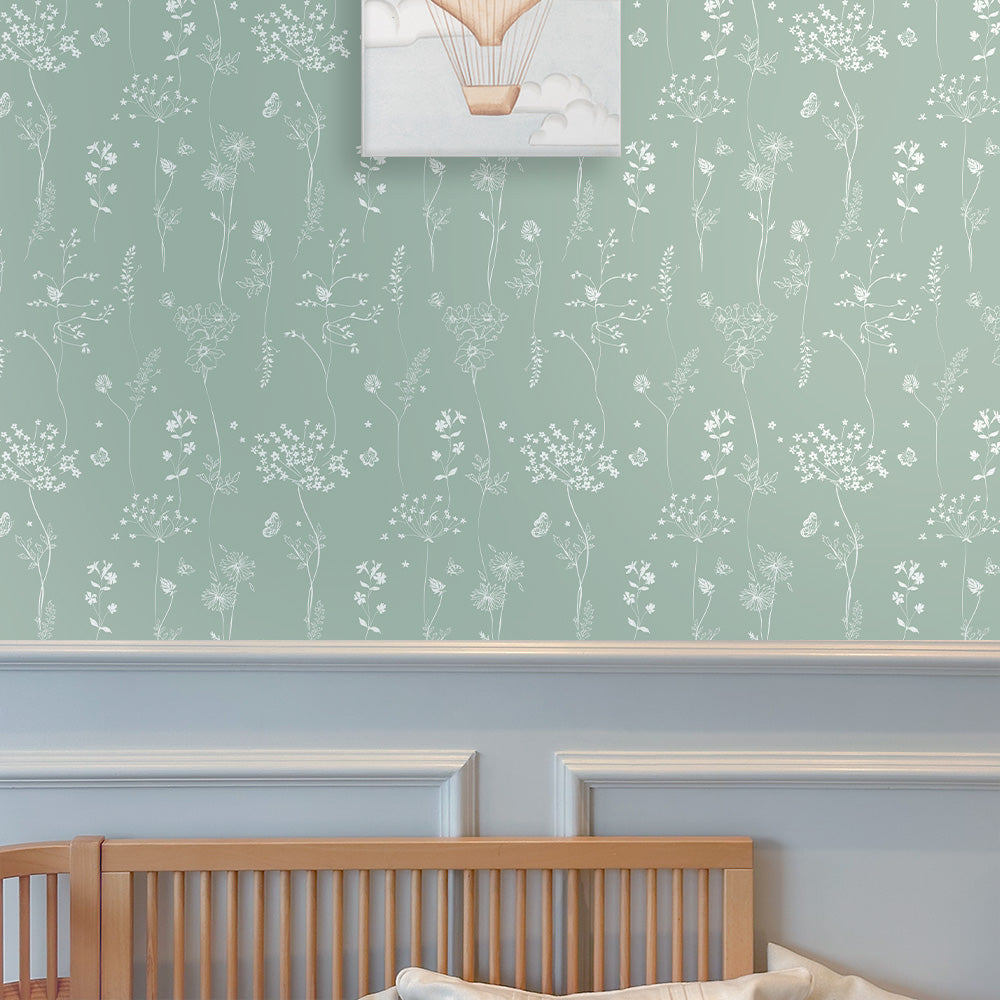 Papel Chuva De Flores Verde Celadon