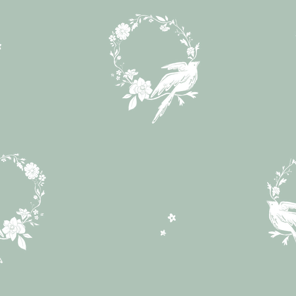 Papel Guirlanda Pássaros Verde Celadon ( Faixa 1.70 H )