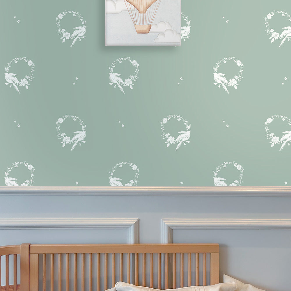 Papel Guirlanda Pássaros Verde Celadon ( Faixa 1.70 H )