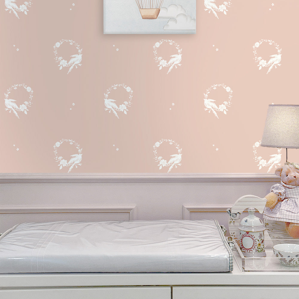 Papel Guirlanda Pássaros Rosa Quartz ( Faixa 2.80 H )