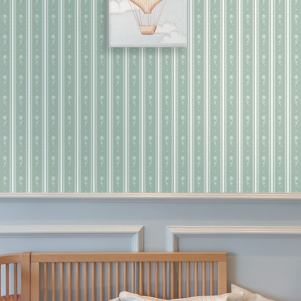 Papel Listras Girassol Verde Celadon  ( Faixa 1.70 H )