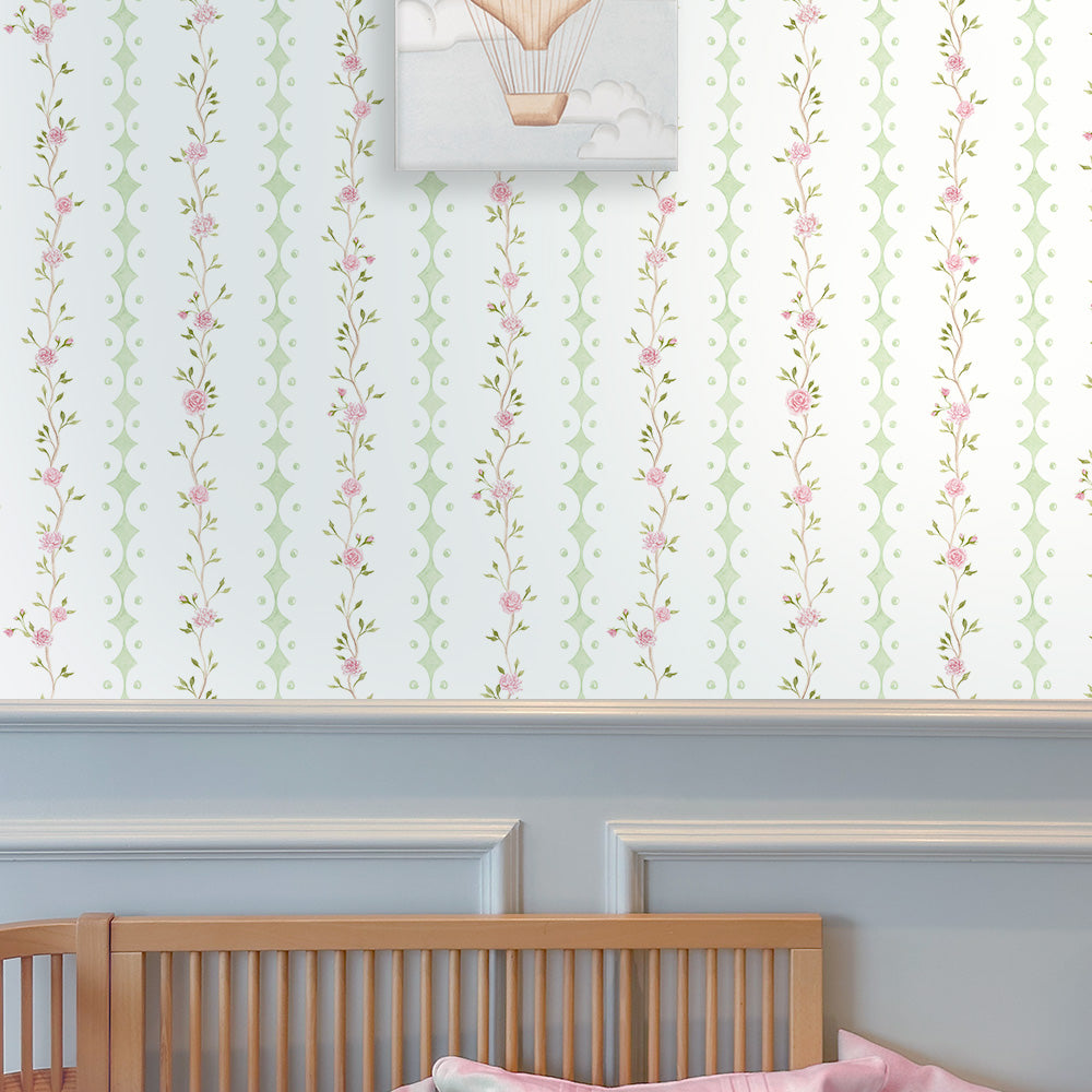 Papel Rose Garden Listras Verde ( Faixa 1.70 H )