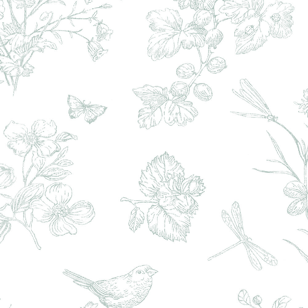 Papel Toile Borboletas Verde Celadon ( Faixa 1.70 H )