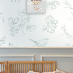 Papel Toile Borboletas Verde Celadon ( Faixa 1.70 H )