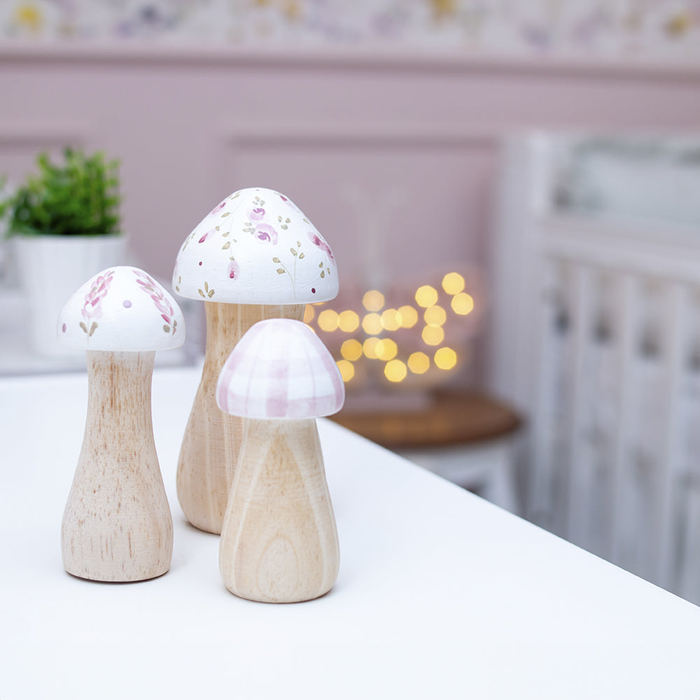 Enfeite De Prateleira - Kit Cogumelos Floral 3 Pçs