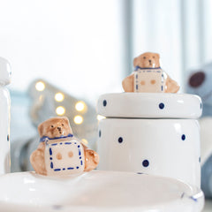 Kit Higiene Urso Cubo Poa Azul Escuro 4 pçs