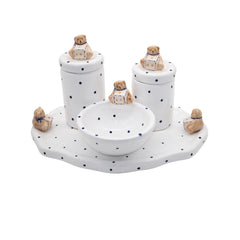 Kit Higiene Urso Cubo Poa Azul Escuro 4 pçs