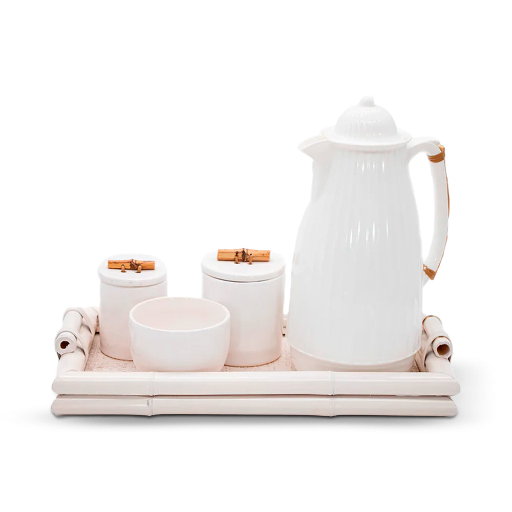 Kit Higiene Bambu Branco Com Garrafa 5 pçs