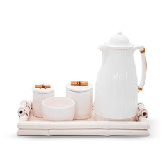 Kit Higiene Bambu Branco Com Garrafa 5 pçs