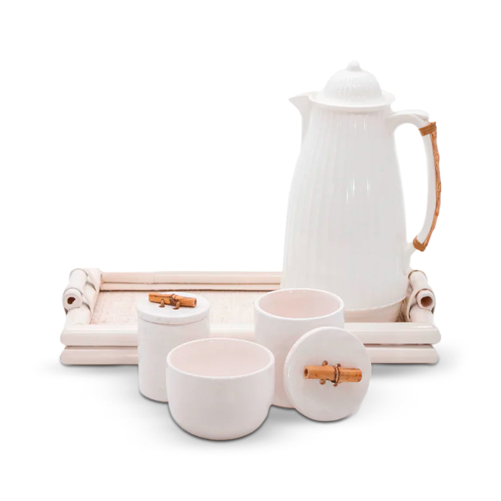 Kit Higiene Bambu Branco Com Garrafa 5 pçs