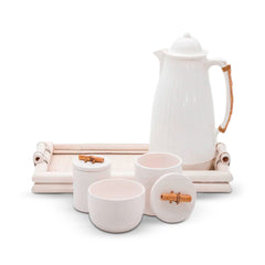 Kit Higiene Bambu Branco Com Garrafa 5 pçs