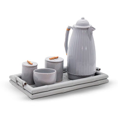 Kit Higiene Bambu Cinza com Garrafa 5 pçs