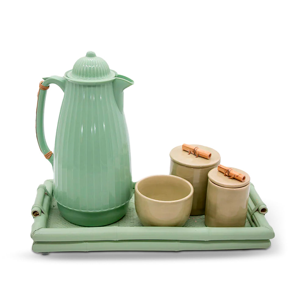 Kit Higiene Bambu Verde Com Garrafa 5 pçs