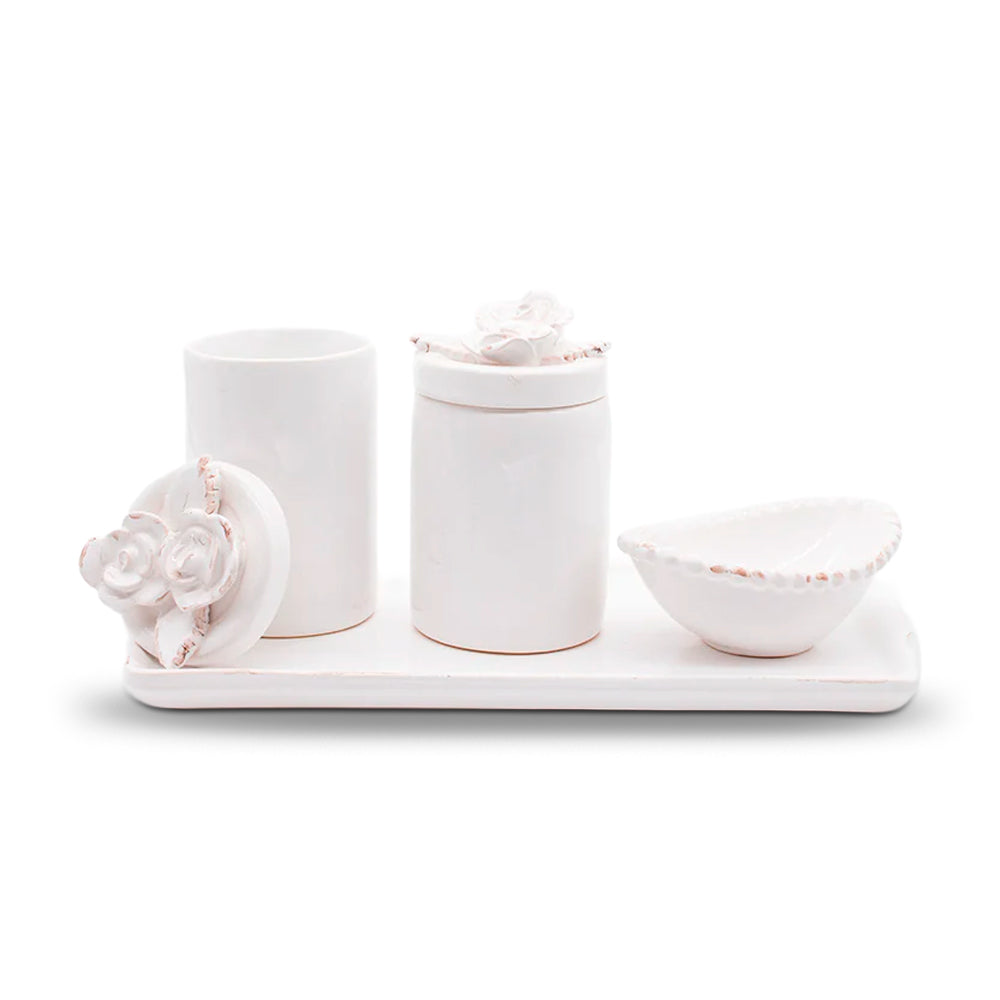 Kit Higiene Flores Branco Provençal 4 pçs