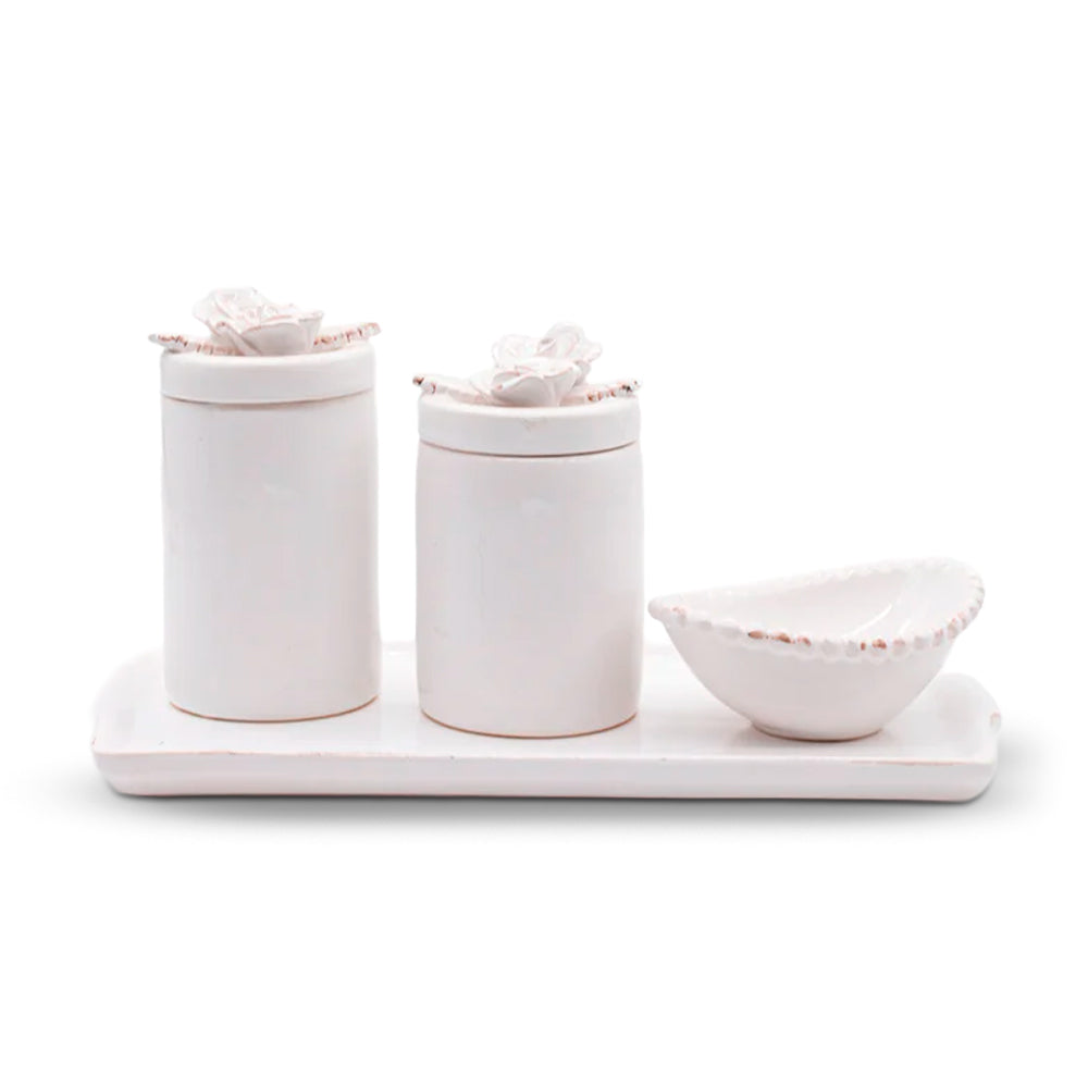 Kit Higiene Flores Branco Provençal 4 pçs