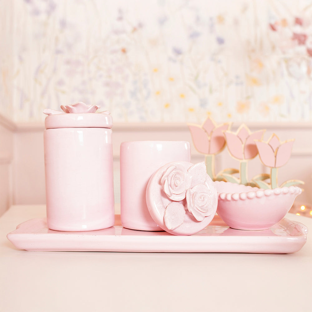 Kit Higiene Flores Rosa bebê 4 pçs