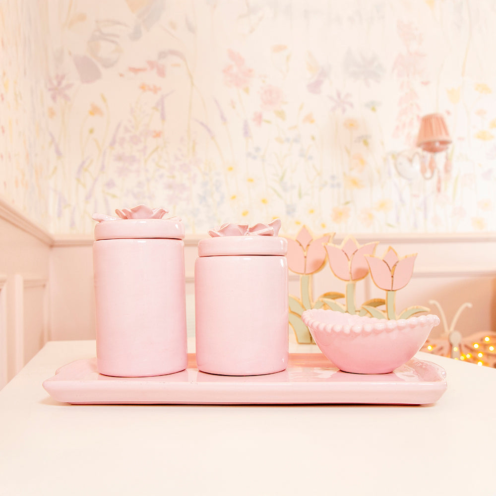 Kit Higiene Flores Rosa bebê 4 pçs