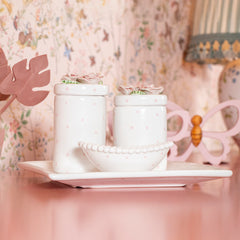 Kit Higiene Flores Branco Poa Rosa 4 pçs