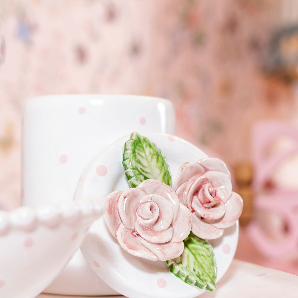 Kit Higiene Flores Branco Poa Rosa 4 pçs