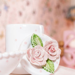 Kit Higiene Flores Branco Poa Rosa 4 pçs