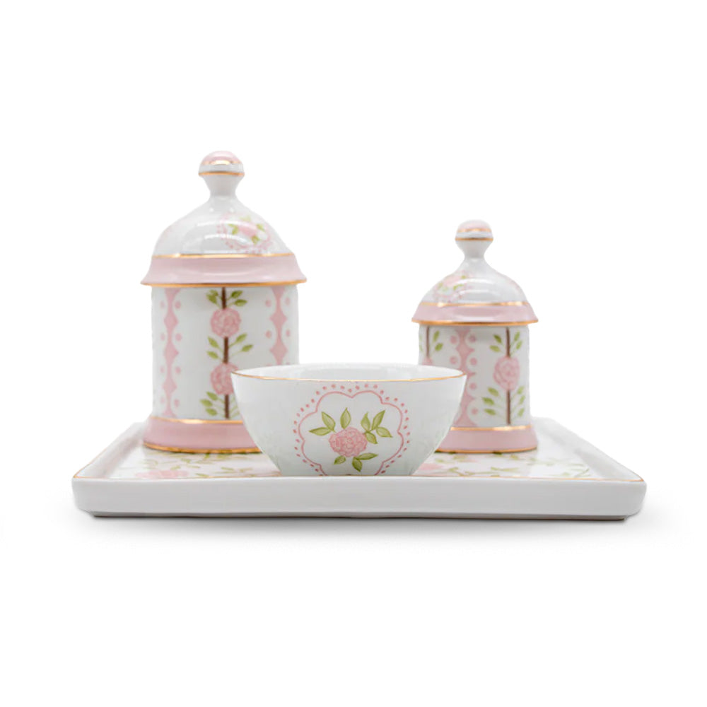 Kit Higiene Rose Garden - Coleção Monise Rosa 4 pçs