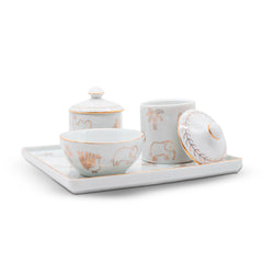 Kit Higiene Selva de Porcelana C/ Ouro 4 pçs