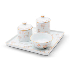 Kit Higiene Selva de Porcelana C/ Ouro 4 pçs