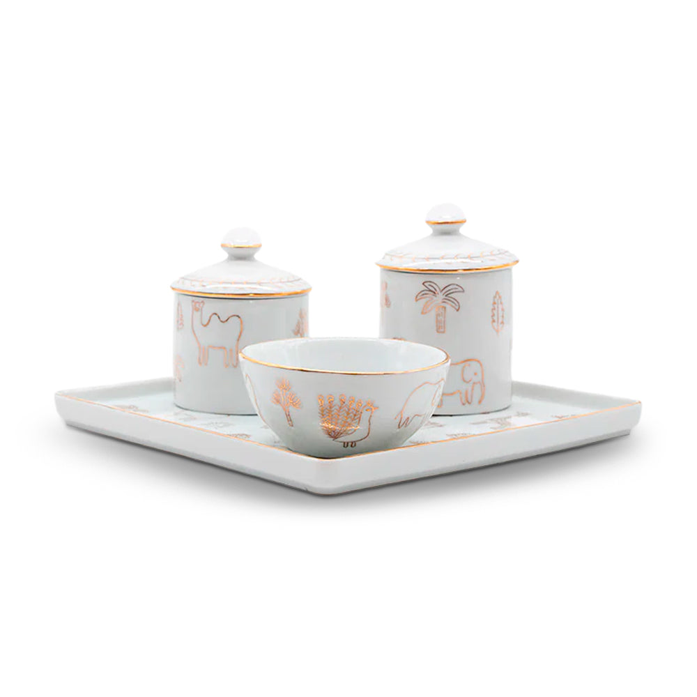 Kit Higiene Selva de Porcelana C/ Ouro 4 pçs