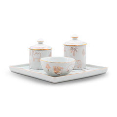 Kit Higiene Selva de Porcelana C/ Ouro 4 pçs