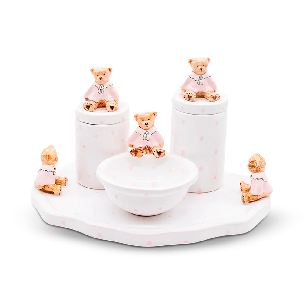 Kit Higiene Ursa Sentada - Poa Rosa 4 pçs