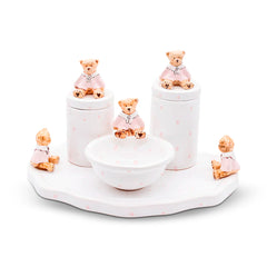 Kit Higiene Ursa Sentada - Poa Rosa 4 pçs
