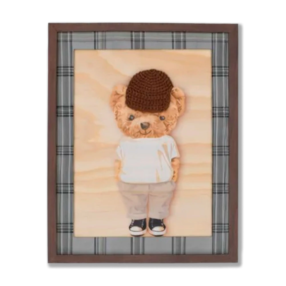 Quadro Moldura Urso Com Chapéu  Crochet