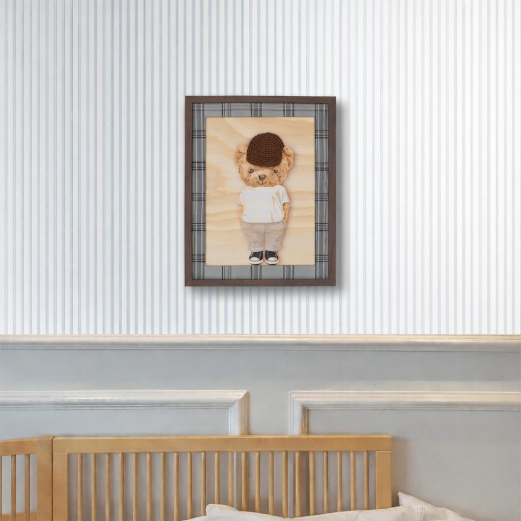 Quadro Moldura Urso Com Chapéu  Crochet