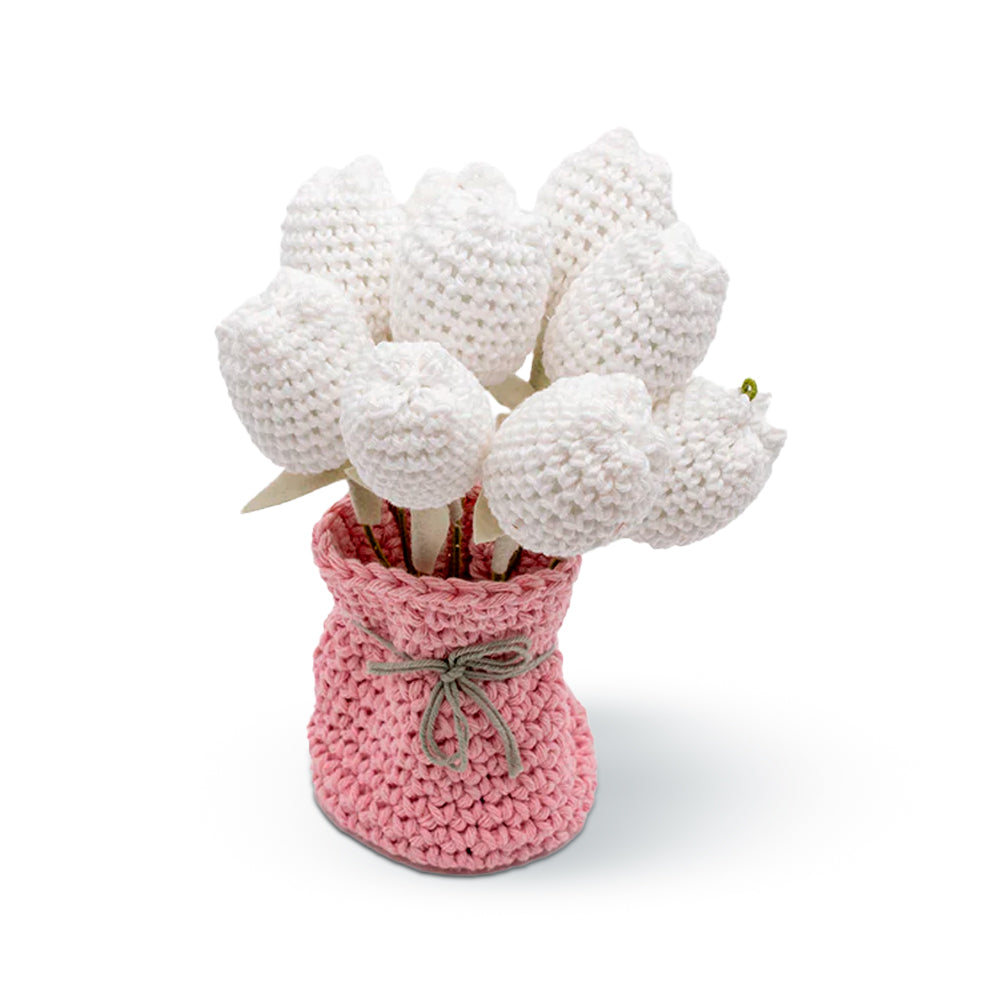 Vaso Crochê Tulipas Branca