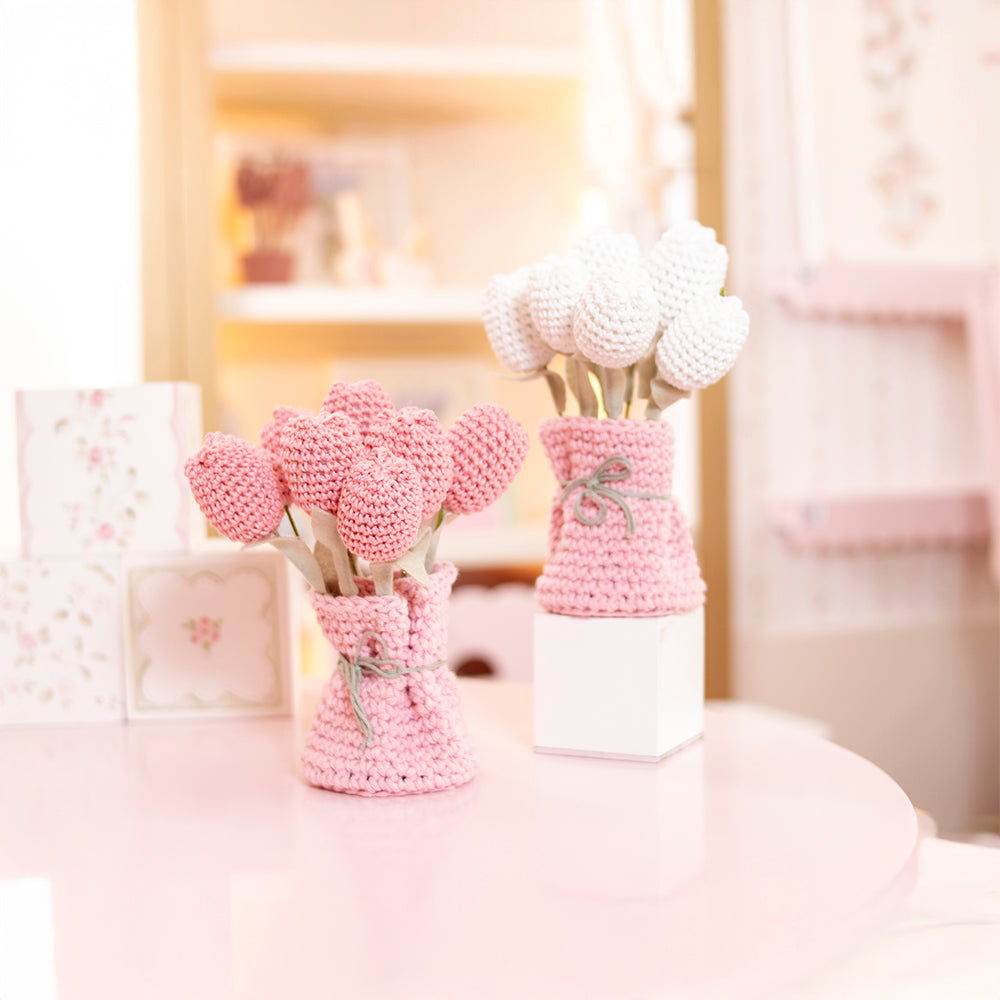 Vaso Crochê Tulipas Rosa