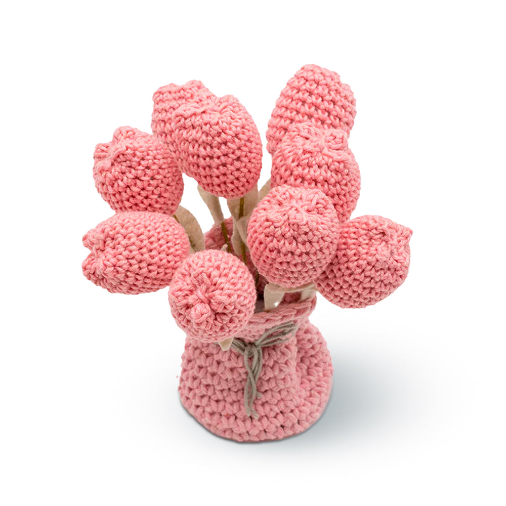 Vaso Crochê Tulipas Rosa