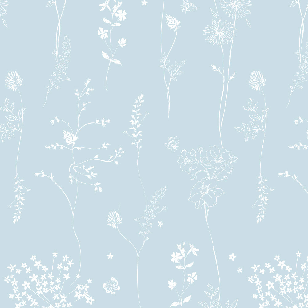 Papel Chuva De Flores Azul Quartz ( Faixa 1.70 H )